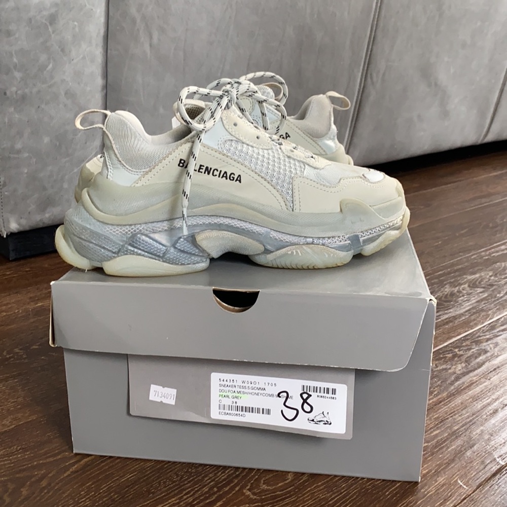 Balenciaga Triple S Sneakers Pearl Gray, Size 38